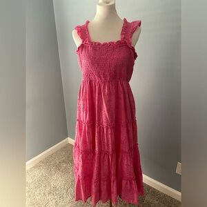 Ruffle Hem Eyelet Midi Dress